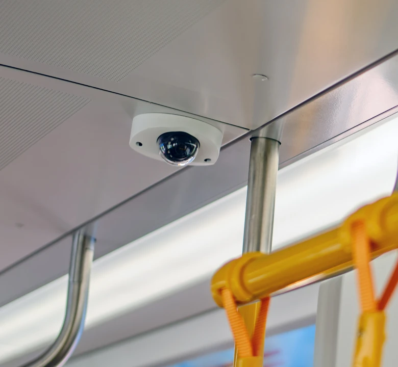 Surveillance camera on a bus ceiling